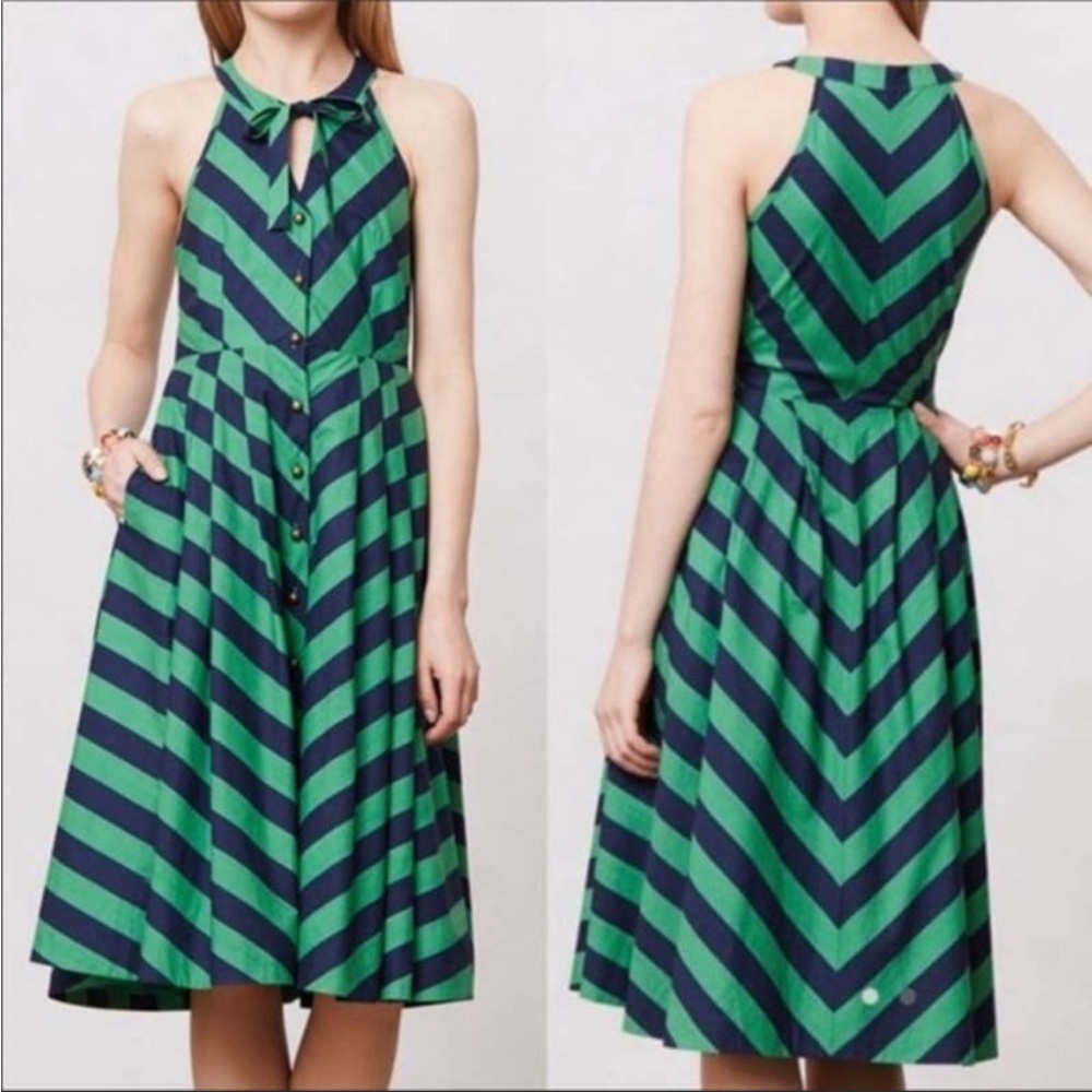 Anthropologie Girl from Savoy Emerald Striped Midi Dress